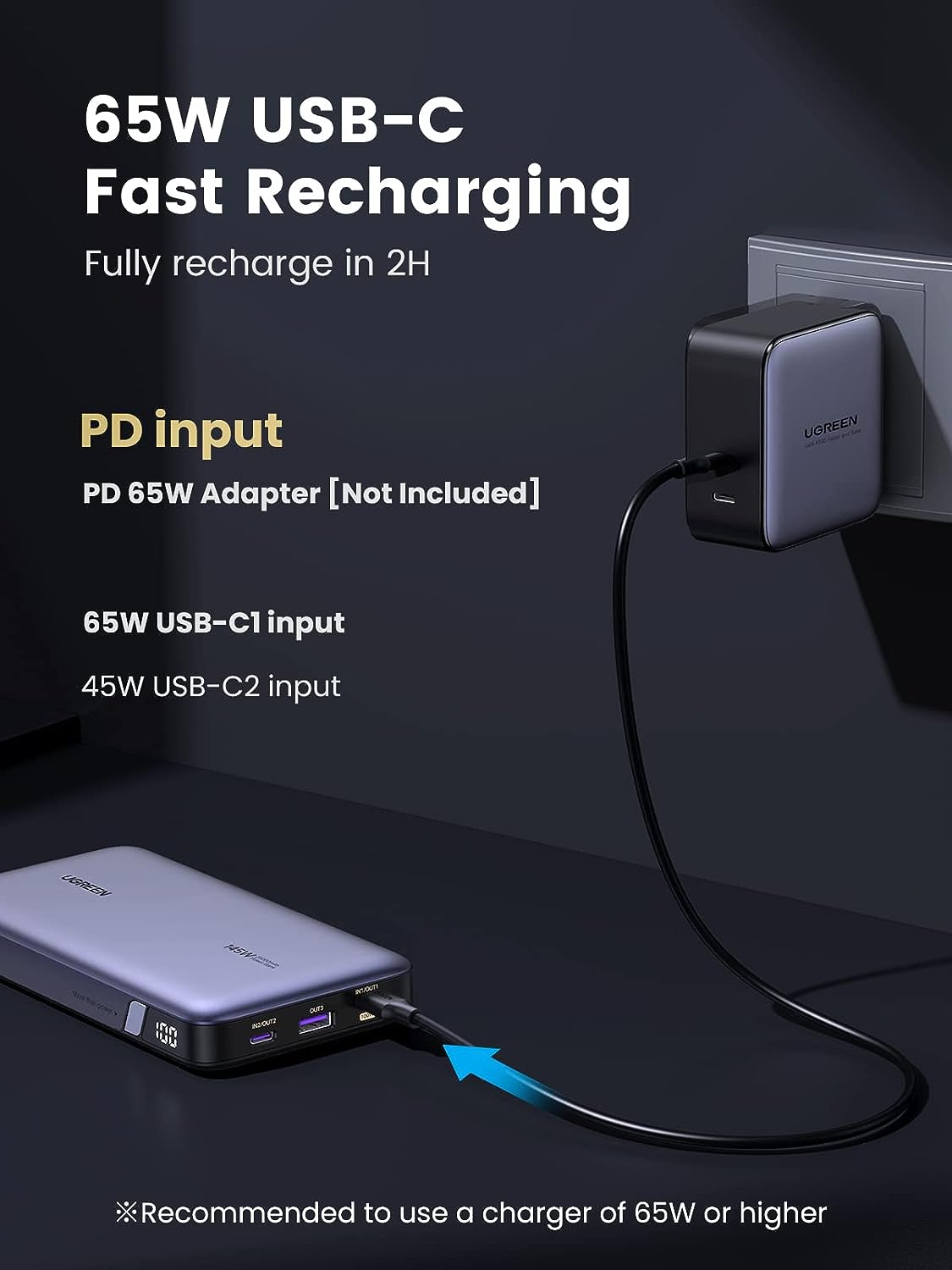 Prijenosna baterija za prijenosno računalo UGREEN (s tri porta, 145W, 25000mAh)-7