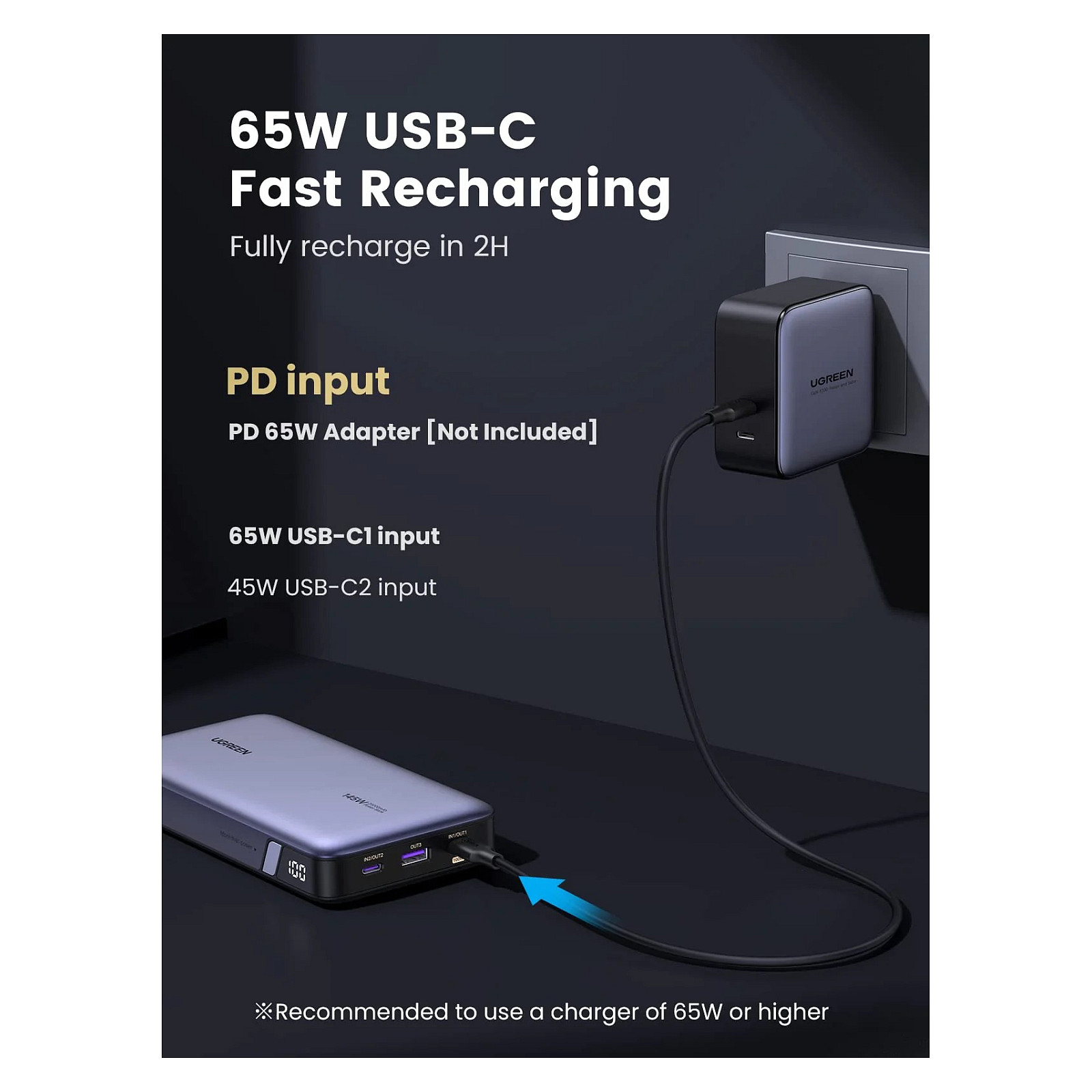 Prijenosna baterija za prijenosno računalo UGREEN (s tri porta, 145W, 25000mAh)-31