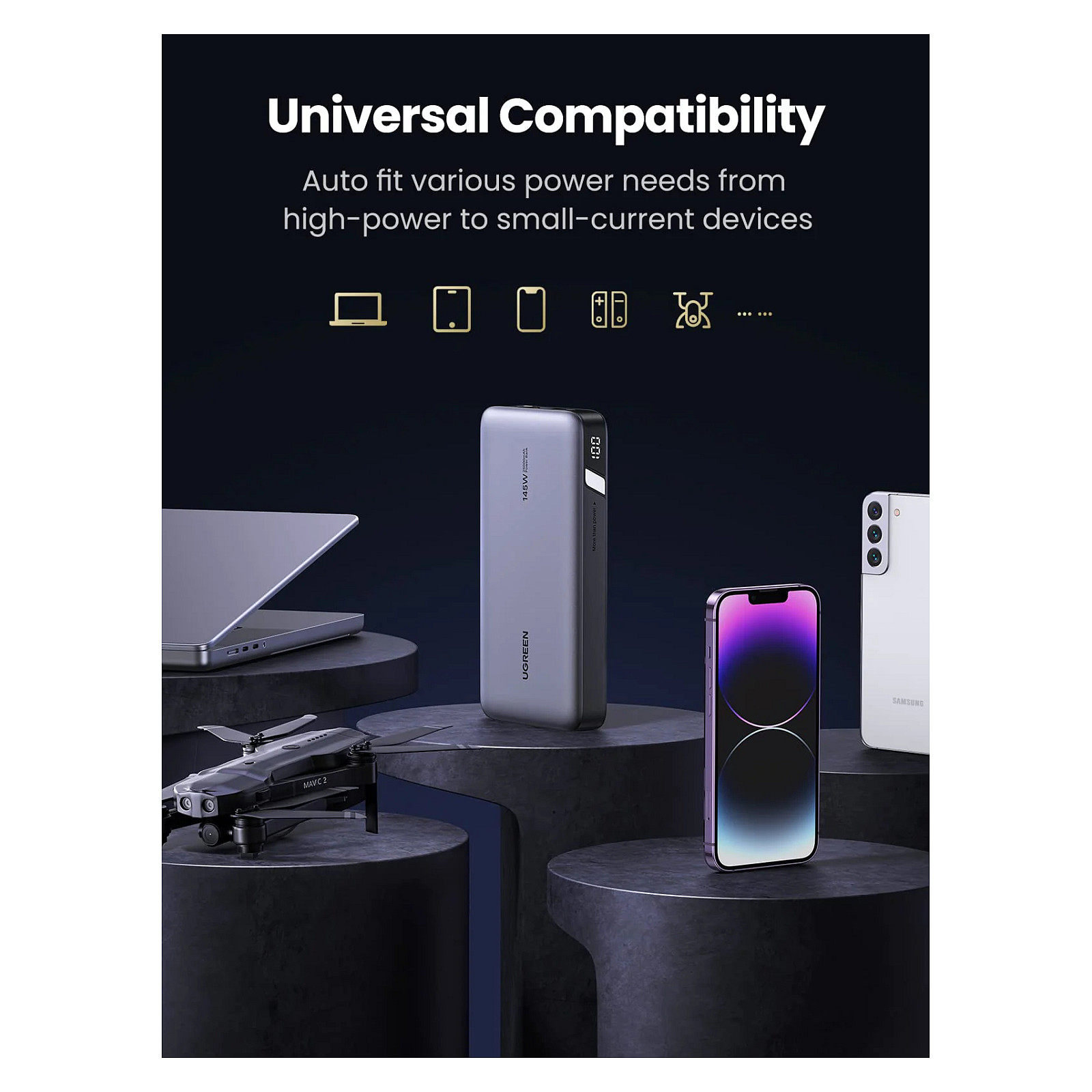 Prijenosna baterija za prijenosno računalo UGREEN (s tri porta, 145W, 25000mAh)-33