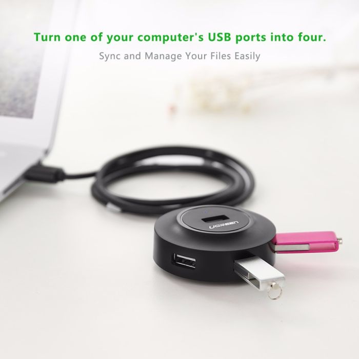 USB HUB UGREEN, USB 2.0 A, 4-portni, crni, 1m-11