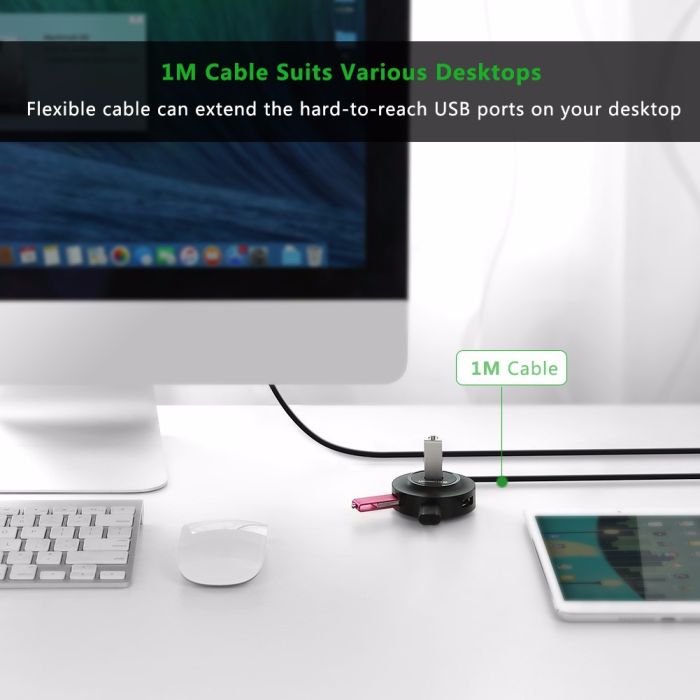 USB HUB UGREEN, USB 2.0 A, 4-portni, crni, 1m-10