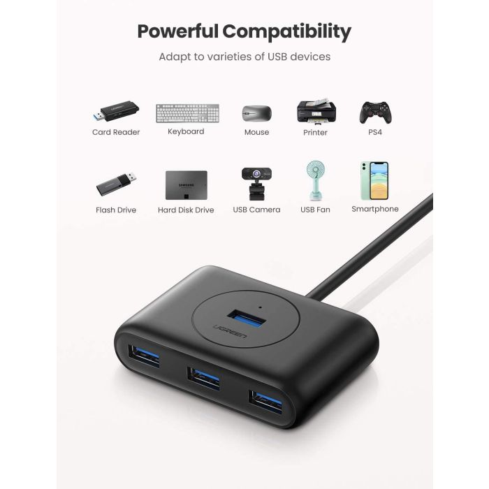 USB HUB UGREEN, USB 3.0 A, 4-portni, crni, 1m-13