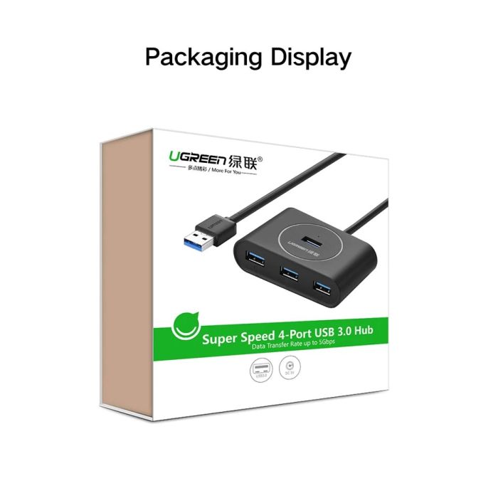 USB HUB UGREEN, USB 3.0 A, 4-portni, crni, 1m-20