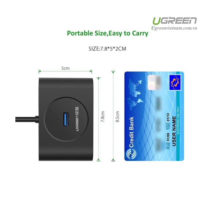 USB HUB UGREEN, USB 3.0 A, 4-portni, crni, 50cm-12