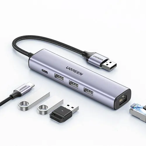 USB HUB UGREEN, USB 3.0 na Gigabit + 3xUSB 3.0 sa USB-C Power Port USB 3.0, 1000Mbps-0