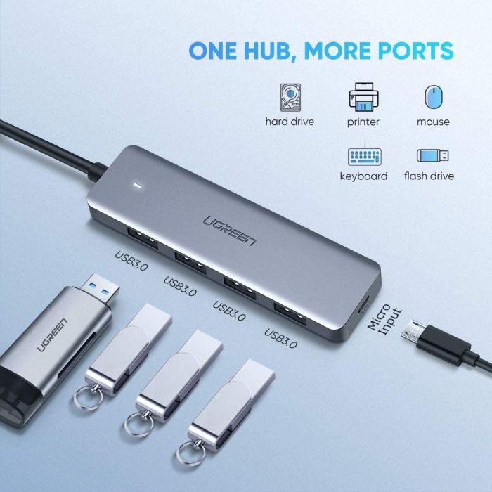 USB HUB UGREEN, USB-C 3.0, 4-portni, kon. za napajanje, sivi-15