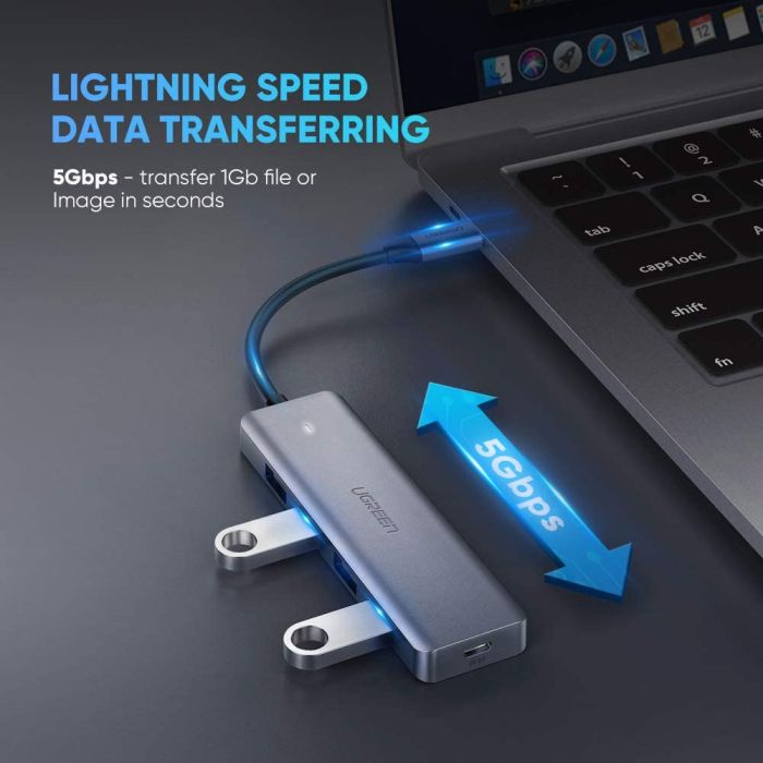 USB HUB UGREEN, USB-C 3.0, 4-portni, kon. za napajanje, sivi-14