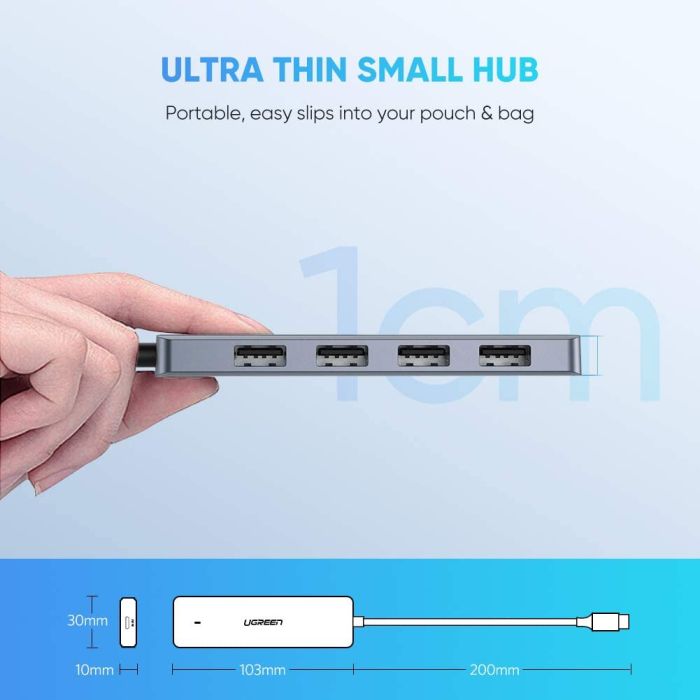 USB HUB UGREEN, USB-C 3.0, 4-portni, kon. za napajanje, sivi-13