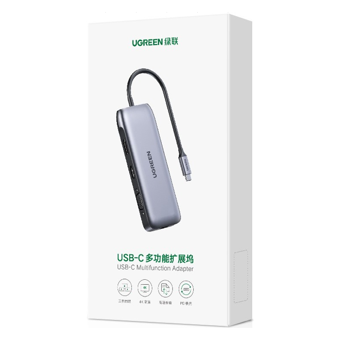 USB HUB UGREEN, USB-C na 2xUSB 3.0 A, HDMI, VGA, DP, RJ45 Gigabit, SD/TF, PD, sivi-14