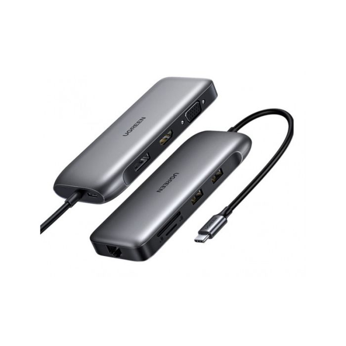 USB HUB UGREEN, USB-C na 2xUSB 3.0 A, HDMI, VGA, DP, RJ45 Gigabit, SD/TF, PD, sivi-10