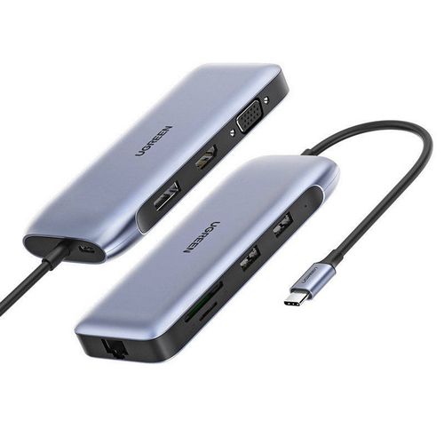 USB HUB UGREEN, USB-C na 2xUSB 3.0 A, HDMI, VGA, DP, RJ45 Gigabit, SD/TF, PD, sivi-7