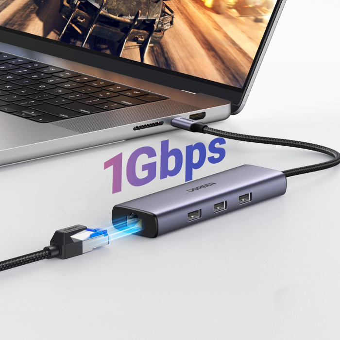 USB HUB UGREEN, USB-C na 3xUSB 3.0 A, HDMI, RJ45, PD-15