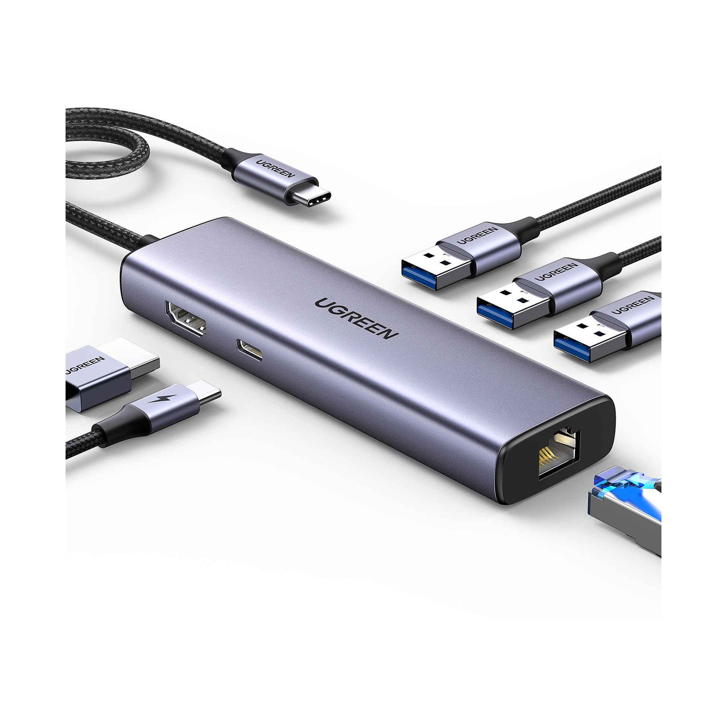 USB HUB UGREEN, USB-C na 3xUSB 3.0 A, HDMI, RJ45, PD-18