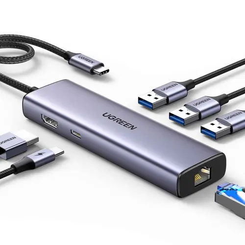 USB HUB UGREEN, USB-C na 3xUSB 3.0 A, HDMI, RJ45, PD-1