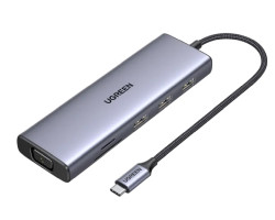 USB HUB UGREEN, USB-C na 3xUSB 3.0 A, VGA, HDMI, RJ45 Gigabit, SD/TF, PD,3.5mm sivi-2