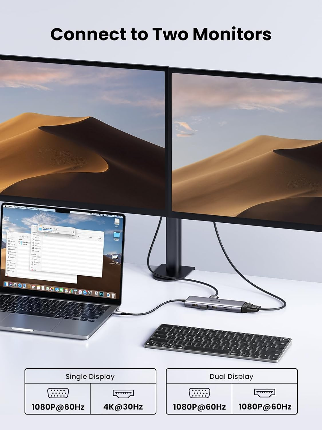 USB HUB UGREEN, USB-C na 3xUSB 3.0 A, VGA, HDMI, RJ45 Gigabit, SD/TF, PD,3.5mm sivi-10