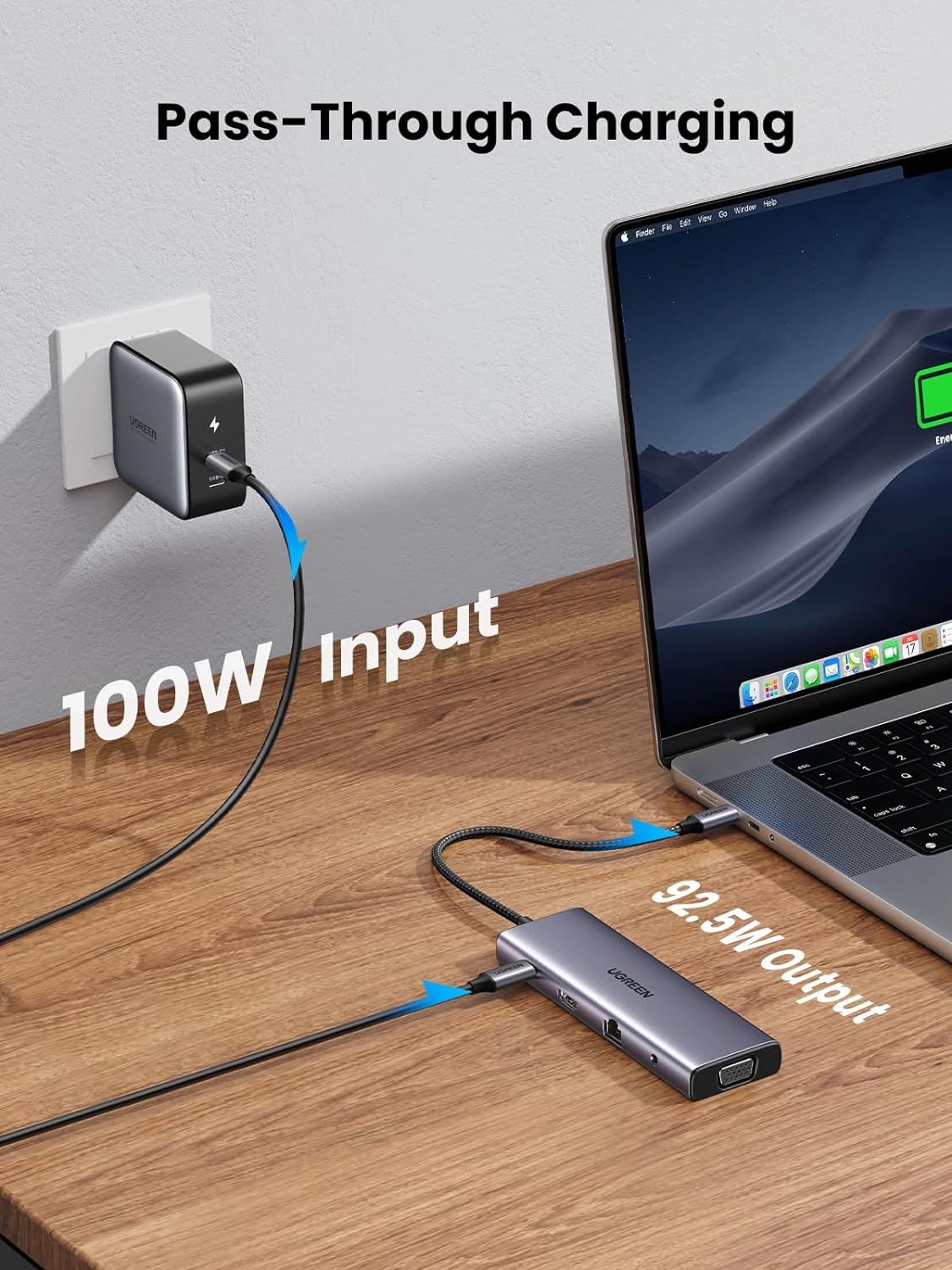 USB HUB UGREEN, USB-C na 3xUSB 3.0 A, VGA, HDMI, RJ45 Gigabit, SD/TF, PD,3.5mm sivi-9