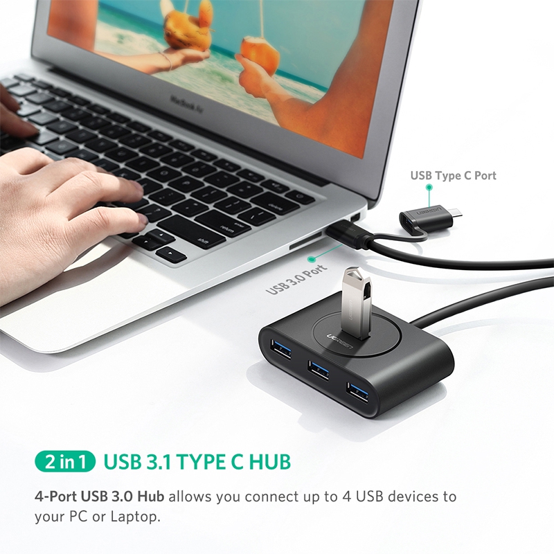 USB HUB UGREEN, USB-C/USB 2.0 A, 4-portni, crni, 1m-9