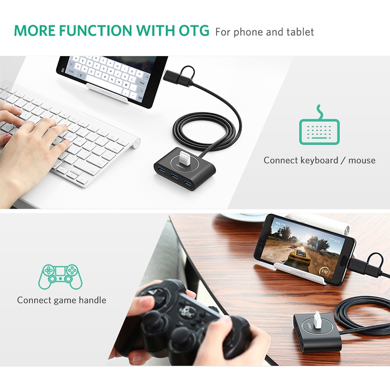 USB HUB UGREEN, USB-C/USB 2.0 A, 4-portni, crni, 1m-8