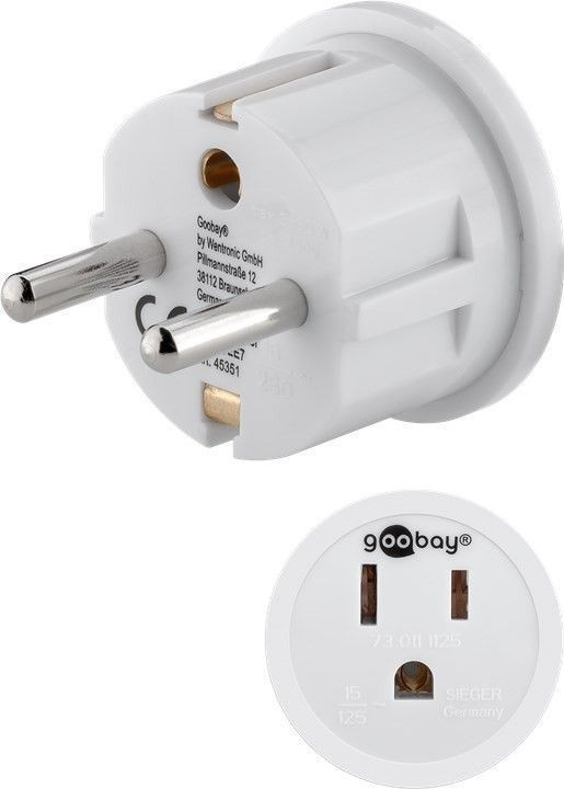 Utikač šuko adapter, šuko (M) na američka utičnica, s uzemljenjem, bijeli, GOOBAY 45351-2