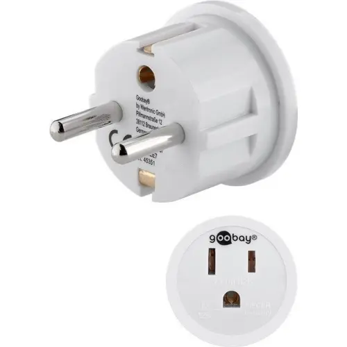 Utikač šuko adapter, šuko (M) na američka utičnica, s uzemljenjem, bijeli, GOOBAY 45351-9