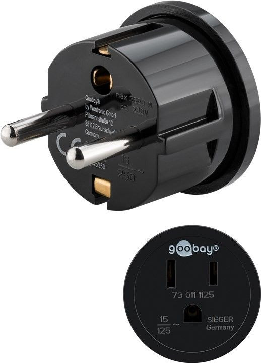 Utikač šuko adapter, šuko (M) na američka utičnica, s uzemljenjem, crni, GOOBAY 45350-7