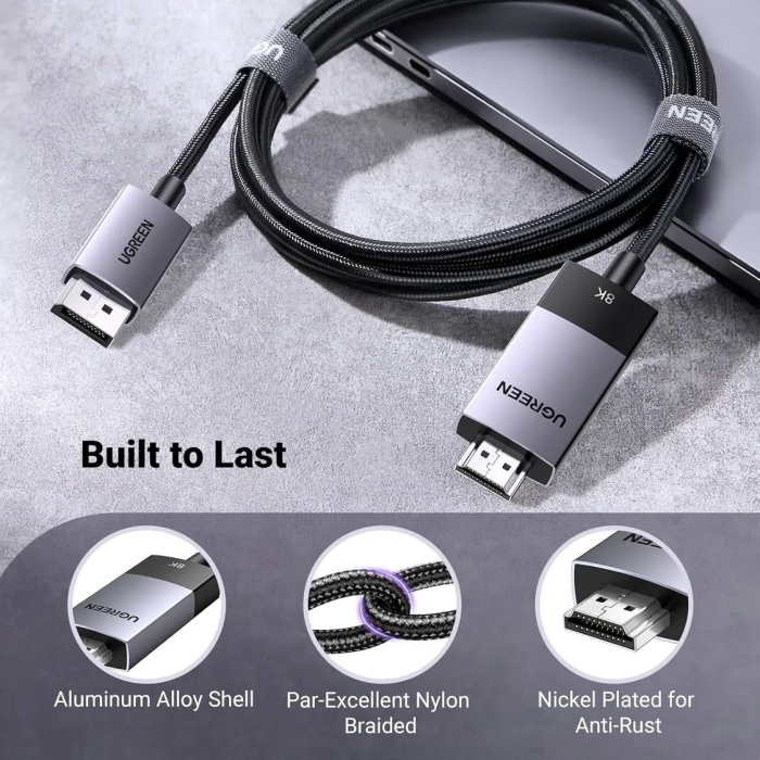 Kabel UGREEN, Displayport (M) na HDMI (M), 2m, 8K@60Hz/4K@240Hz/120Hz, crni-9