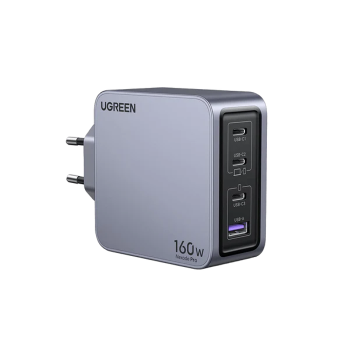 UGREEN Nexode Pro, 160W, 3x USB-C, USB-A, USB-C kabel, GaN, sivi-14