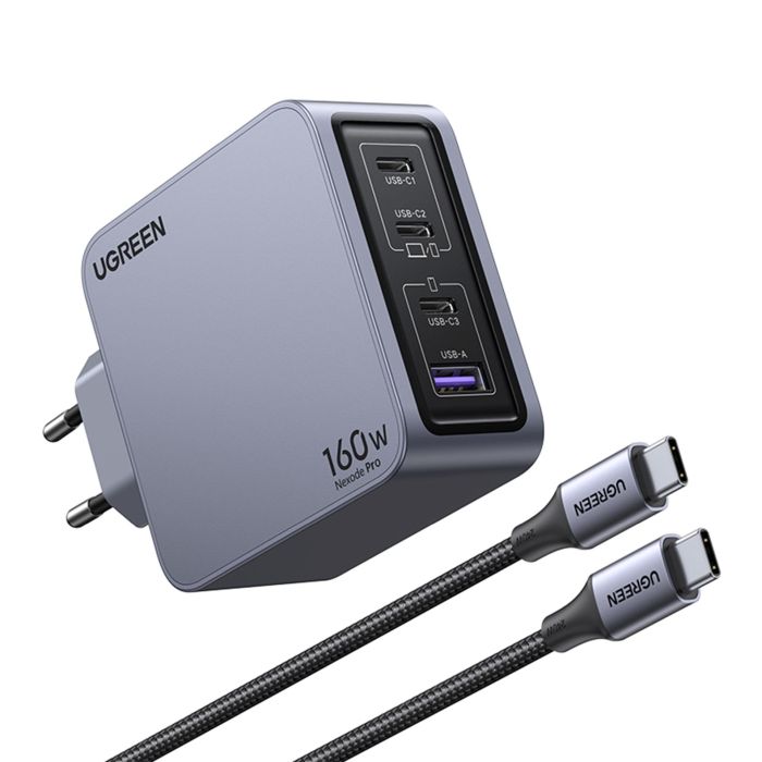 UGREEN Nexode Pro, 160W, 3x USB-C, USB-A, USB-C kabel, GaN, sivi-13