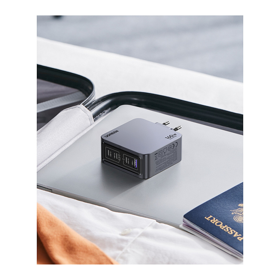 UGREEN Nexode Pro, 160W, 3x USB-C, USB-A, USB-C kabel, GaN, sivi-23