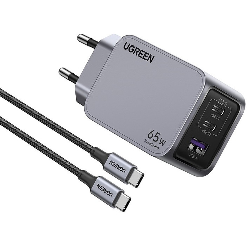 Kućni punjač UGREEN Nexode Pro, 65W, 2x USB-C, USB-A, USB-C kabel, GaN, sivi-26