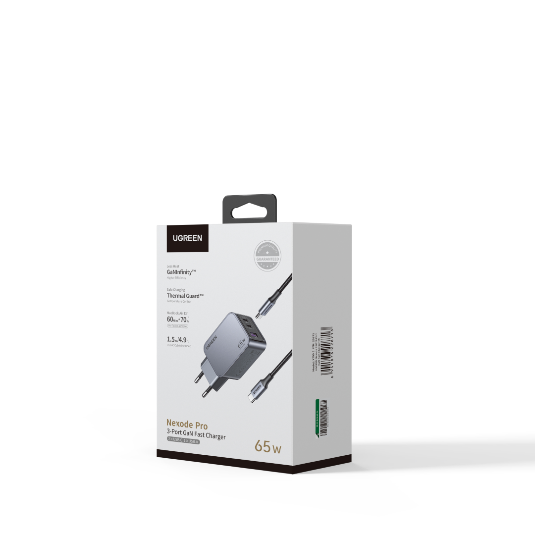 Kućni punjač UGREEN Nexode Pro, 65W, 2x USB-C, USB-A, USB-C kabel, GaN, sivi-6