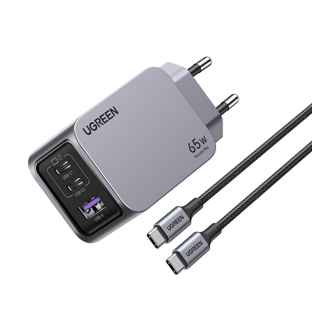Kućni punjač UGREEN Nexode Pro, 65W, 2x USB-C, USB-A, USB-C kabel, GaN, sivi-5