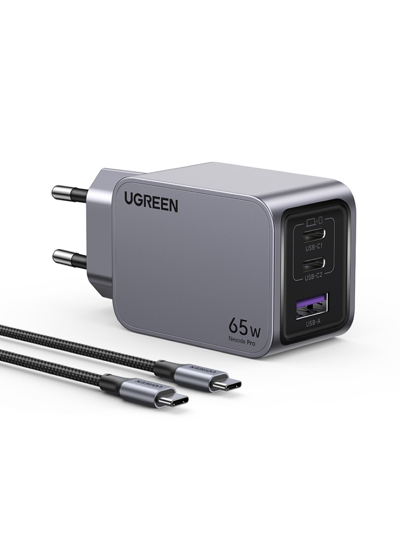 Kućni punjač UGREEN Nexode Pro, 65W, 2x USB-C, USB-A, USB-C kabel, GaN, sivi-3