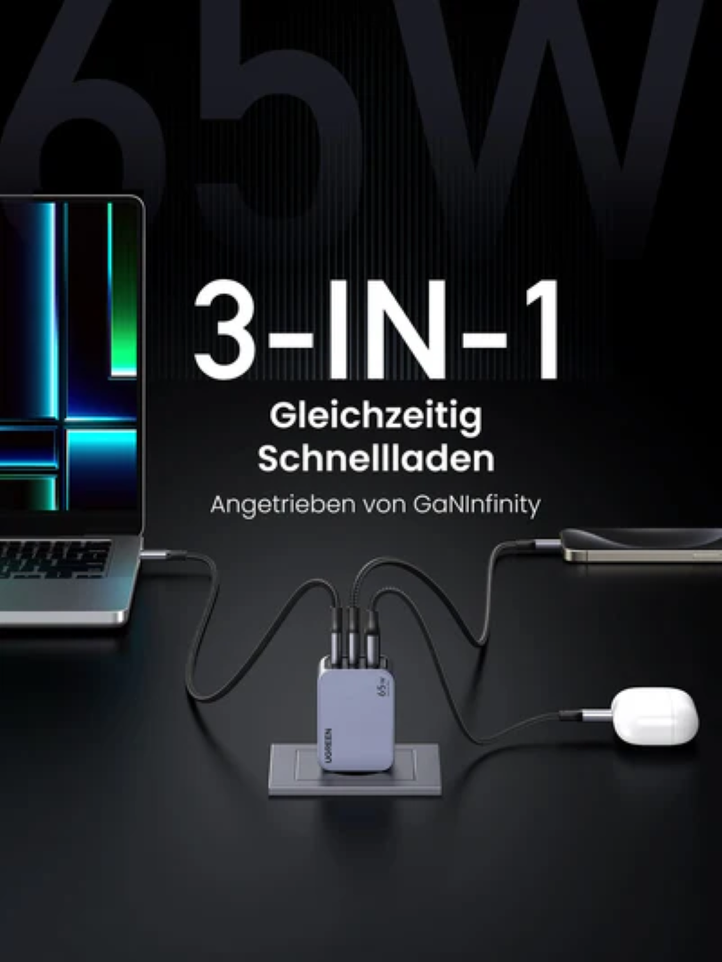 Kućni punjač UGREEN Nexode Pro, 65W, 2x USB-C, USB-A, USB-C kabel, GaN, sivi-14