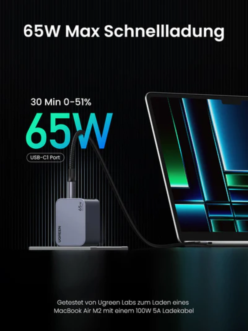 Kućni punjač UGREEN Nexode Pro, 65W, 2x USB-C, USB-A, USB-C kabel, GaN, sivi-11