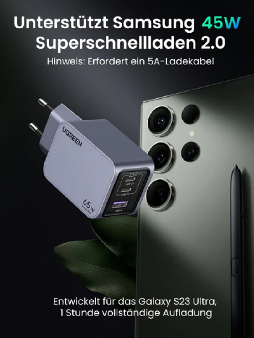 Kućni punjač UGREEN Nexode Pro, 65W, 2x USB-C, USB-A, USB-C kabel, GaN, sivi-13