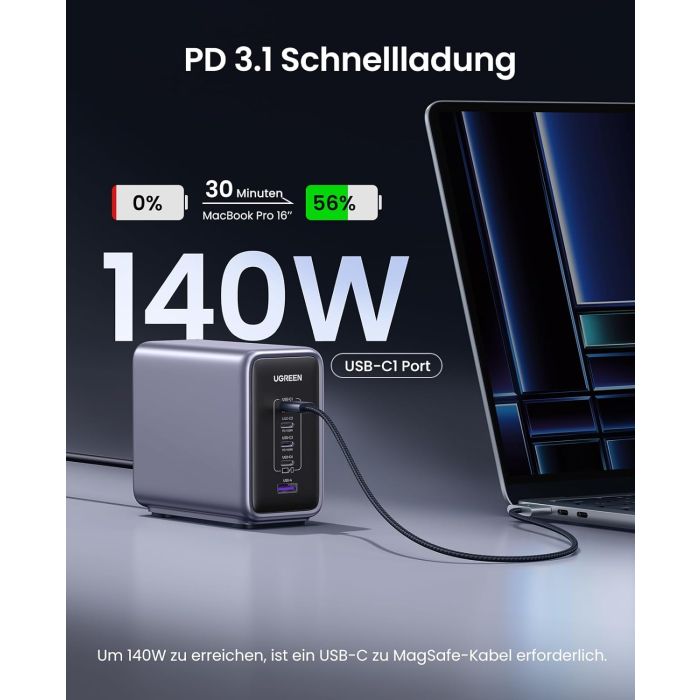 Kućni punjač UGREEN Nexode, 300W, 5x USB-C PD, GaN, sivi-16