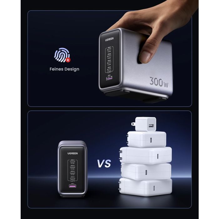 Kućni punjač UGREEN Nexode, 300W, 5x USB-C PD, GaN, sivi-14