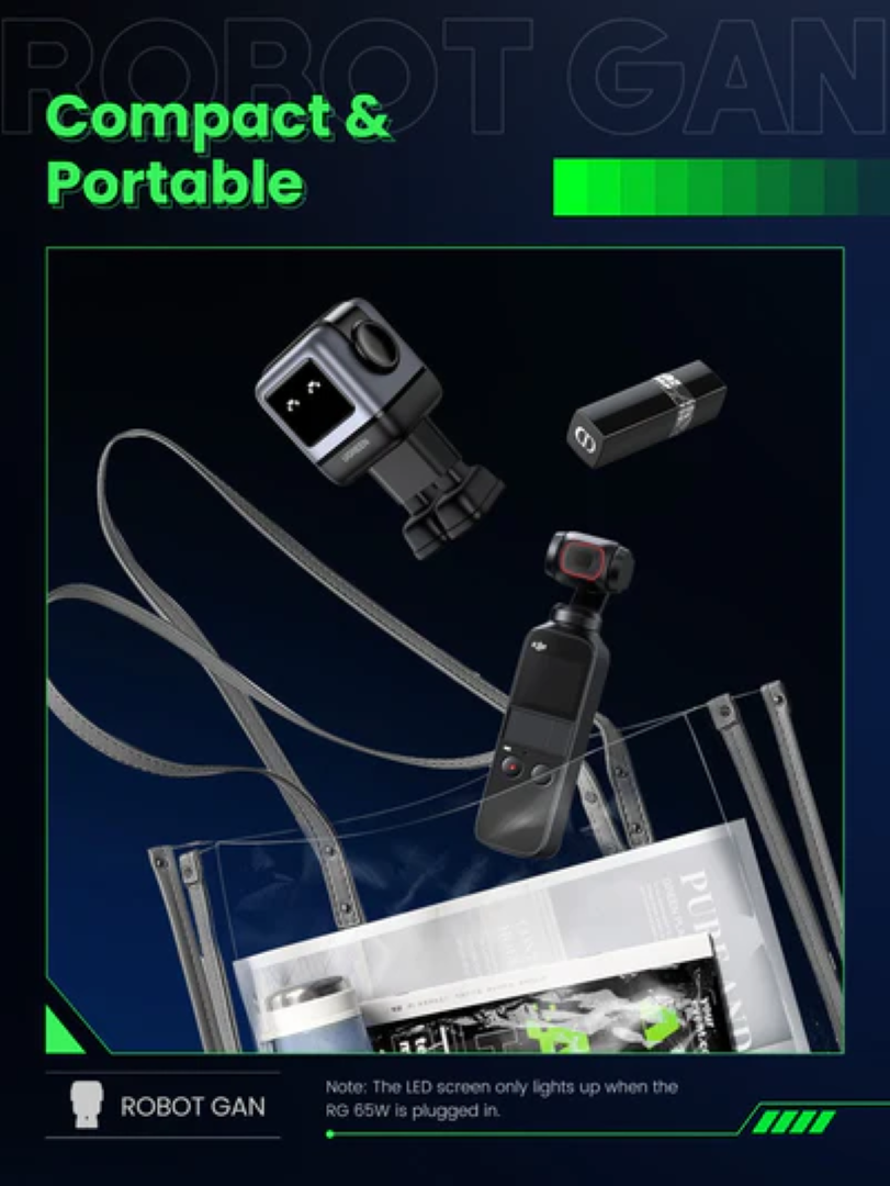 UGREEN Robot, 65W, 2x USB-C, USB-A, GaN, sivo crni-10