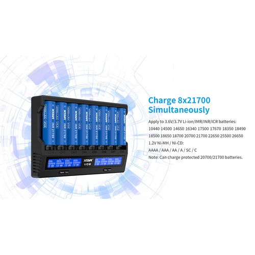 Punjač baterija Li-ion, za 8 komada baterija,USB, XTAR VC8-2