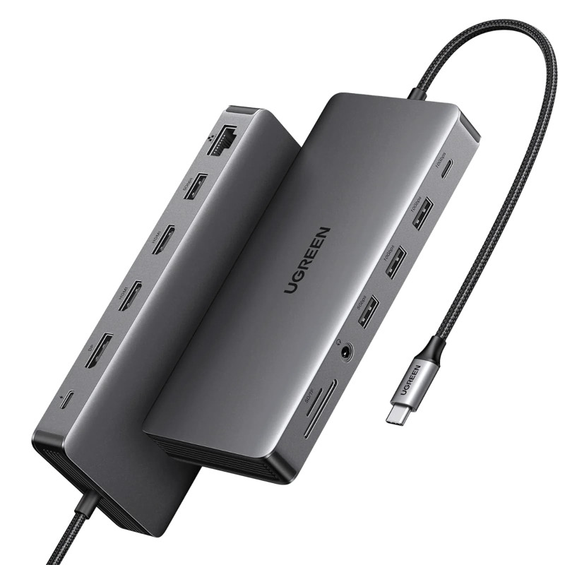 USB HUB UGREEN 13in1, USB-C na DisplayPort 4K@60, 2x HDMI 4K@60, USB-C PD 100W, USB-C, 4x USB-A, RJ45, 3.5mm, čitač kartica SD/TF-1