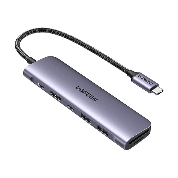 USB HUB UGREEN 7in1, USB-C na HDMI 4K, USB-C PD 100W, USB-C, 2x USB-A, čitač kartica SD/TF-6