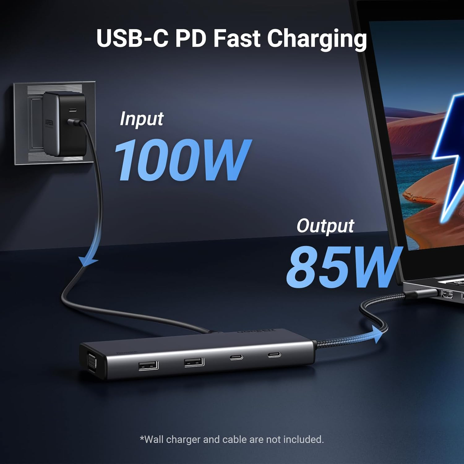USB HUB UGREEN Revdok 8in1, USB-C na HDMI 4K@60, HDMI 4K@30, VGA, USB-C PD 100W, 2x USB-C, 2x USB-A-6