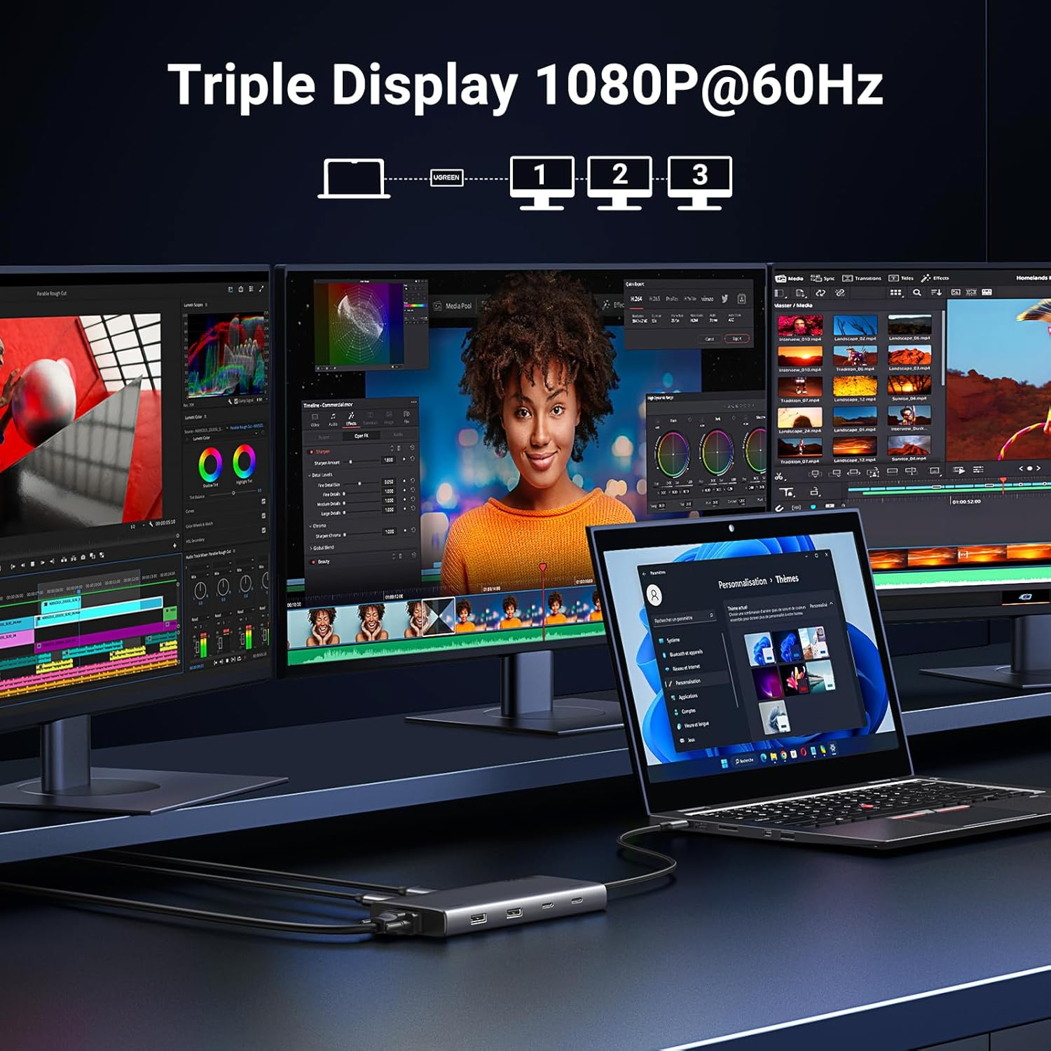 USB HUB UGREEN Revdok 8in1, USB-C na HDMI 4K@60, HDMI 4K@30, VGA, USB-C PD 100W, 2x USB-C, 2x USB-A-4