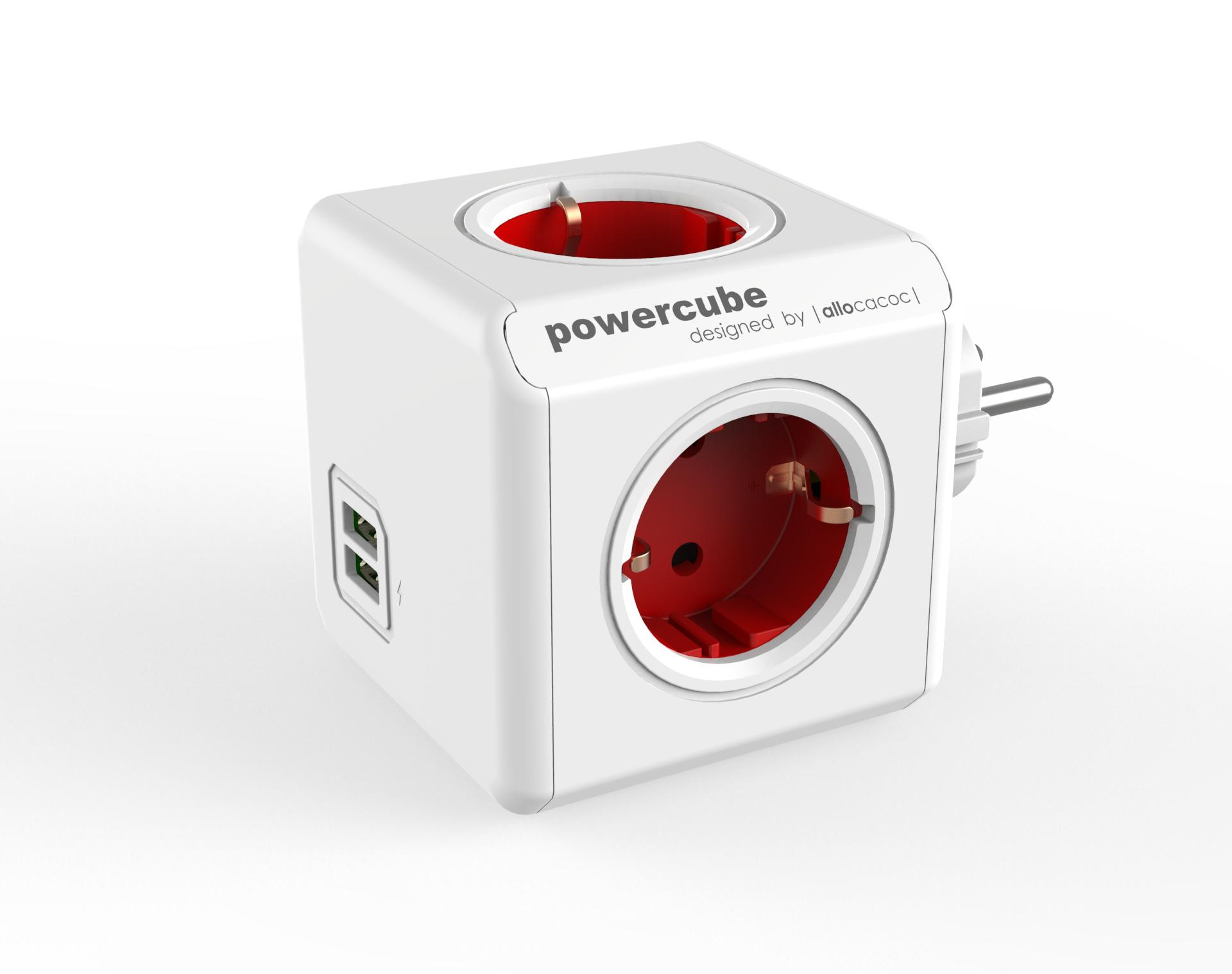Razdjelna utičnica POWERCUBE, s USB priključkom, crvena-8