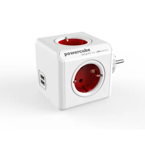 Razdjelna utičnica POWERCUBE, s USB priključkom, crvena-3