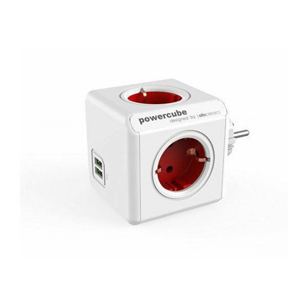 Razdjelna utičnica POWERCUBE, s USB priključkom, crvena-0