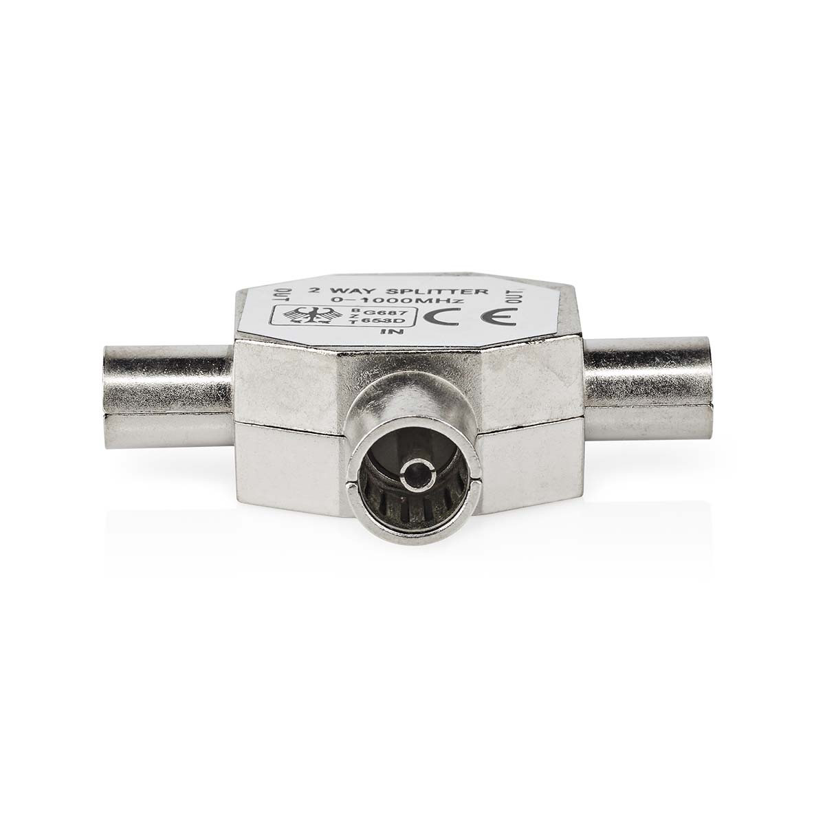 Adapter NEDIS antenski, 2x koaksijalni muški IEC (koaksijalni) 1x ženski poniklani, 75 Ohm, T-razdjelnik, metal, srebrni-8