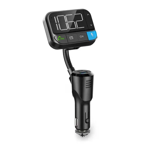 FM transmiter za auto NEDIS CATR1024BK, Gooseneck, 2in crno-bijeli zaslon, Bluetooth, PD 20 W / QC 3.0, brzo punjenje, pojačanje basa, Google Assistant/Siri, crna